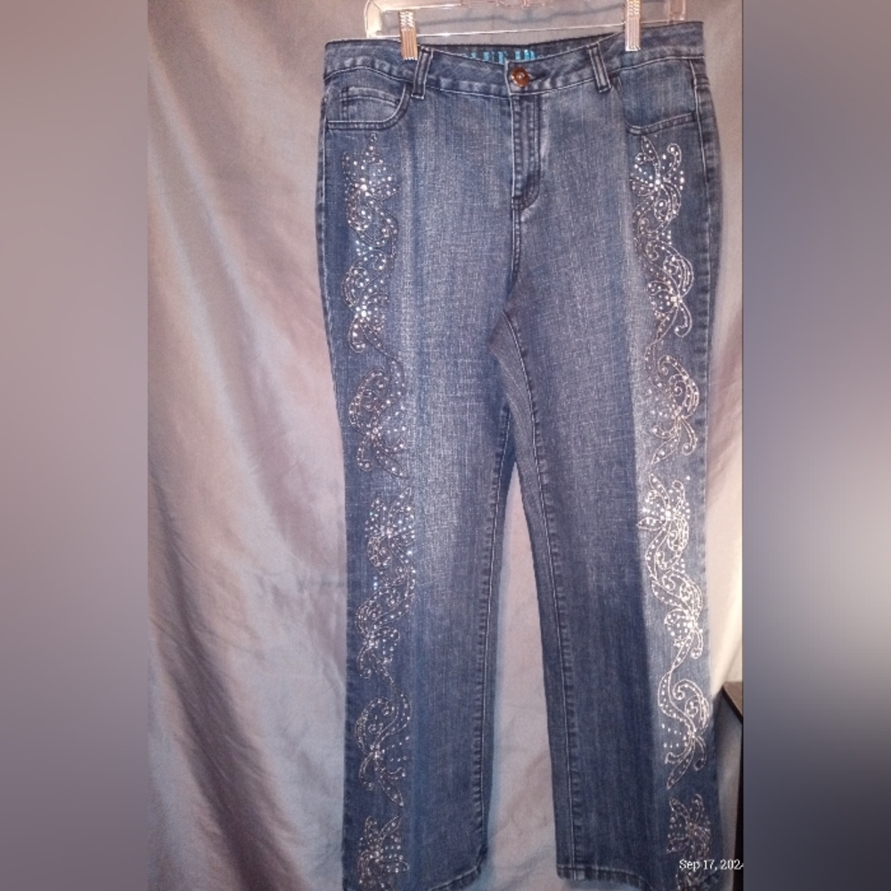 Blue Identity Retro beaded Denim  embellished jeans!
